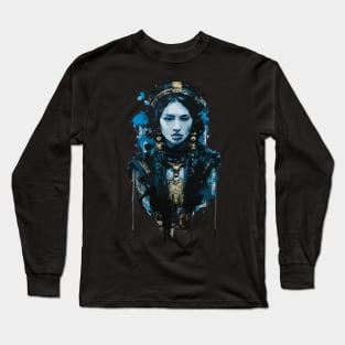 Native American Mayan Girl in Front View Ink Painting Style Long Sleeve T-Shirt